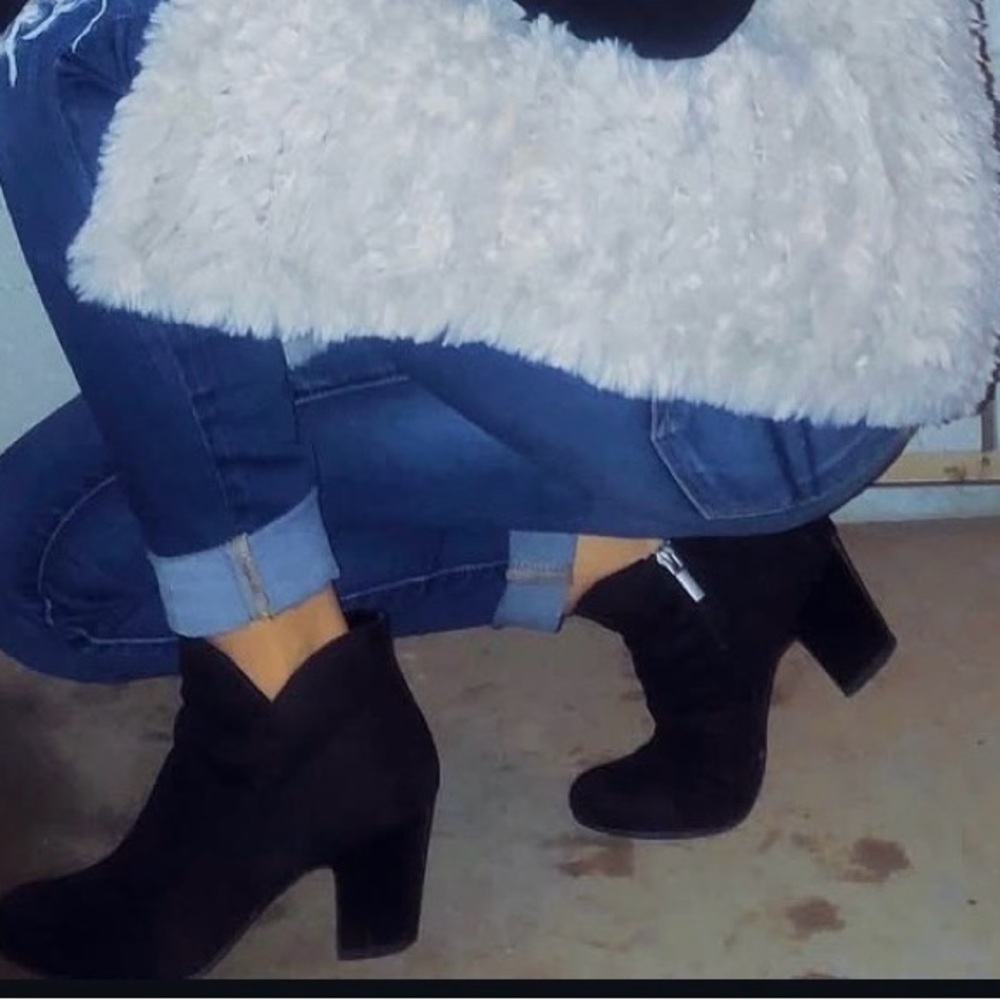 Nicole Black Suede Ankle Booties with Block Heel